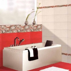 Модерни  плочки за баня в бяло-червен цвят / KEROS